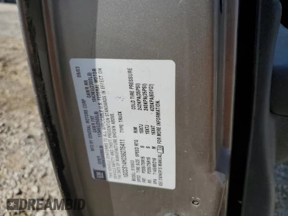 ✅ 2003 Chevrolet S-10 LS • VIN: 1GCCS14H238276411 • Lot: 82161405. Wystawiony na Copart z przebiegiem 245 947 mil. Bezpłatny archiwum sprzedaży aukcyjnych z USA i szczegółowy raport historii pojazdu na DreamBid. Zdjęcie 12.