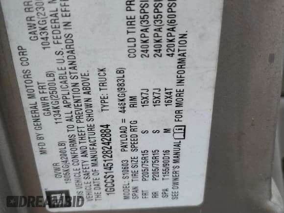 ✅ 2002 Chevrolet S-10 LS • VIN: 1GCCS145128242884 • Лот: 51820505. Опубликован ранее на Copart с пробегом 79 199 миль. Бесплатный доступ к архиву аукционных продаж из США и подробный отчёт об истории автомобиля на DreamBid. Изображение 13.