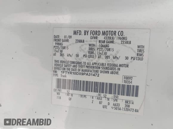 ✅ 2009 Ford Ranger XL • VIN: 1FTYR10DX9PA31472 • Lot: 43748642. Wystawiony na IAAI z przebiegiem 112 362 mil. Bezpłatny archiwum sprzedaży aukcyjnych z USA i szczegółowy raport historii pojazdu na DreamBid. Zdjęcie 9.