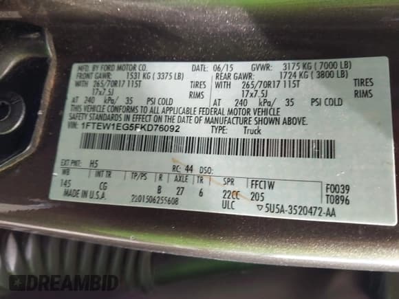 ✅ 2015 Ford F-150 XLT • VIN: 1FTEW1EG5FKD76092 • Lot: 42914756. Listed on IAAI with 125,894 mi. Free auction sales archive from the USA and detailed vehicle history report at DreamBid. Image 9.