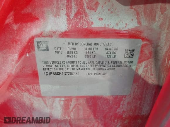 ✅ 2016 Chevrolet Cruze LS • VIN: 1G1PB5SH1G7202980 • Lot: 43130028. Listed on IAAI with 175,514 mi. Free auction sales archive from the USA and detailed vehicle history report at DreamBid. Image 9.