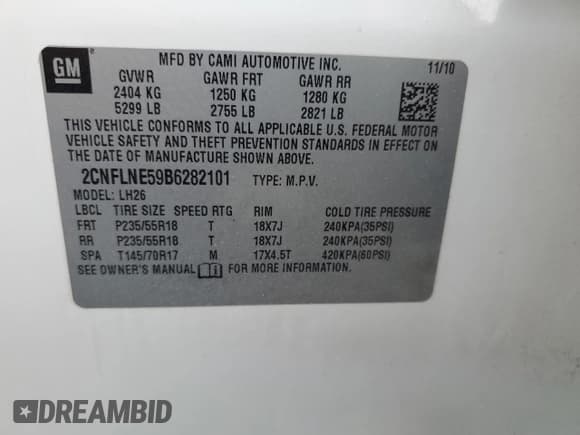 ✅ 2011 Chevrolet Equinox 2LT • VIN: 2CNFLNE59B6282101 • Лот: 87059125. Опубликован ранее на Copart с пробегом 182 448 миль. Бесплатный доступ к архиву аукционных продаж из США и подробный отчёт об истории автомобиля на DreamBid. Изображение 13.