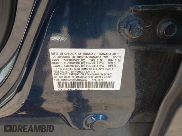 ✅ 2012 Acura MDX • VIN: 2HNYD2H21CH550052 • Lot: 42008006. Listed on IAAI with 240,553 mi. Free auction sales archive from the USA and detailed vehicle history report at DreamBid. Image 9.