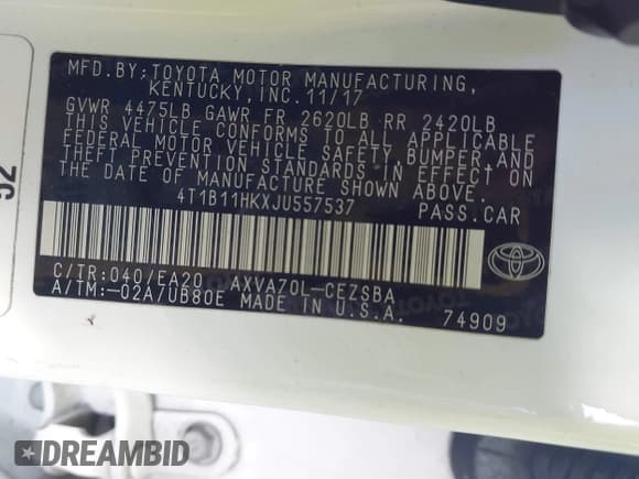 ✅ 2018 Toyota Camry XLE • VIN: 4T1B11HKXJU557537 • Лот: 43556168. Опубликован ранее на IAAI с пробегом 150 267 миль. Бесплатный доступ к архиву аукционных продаж из США и подробный отчёт об истории автомобиля на DreamBid. Изображение 9.