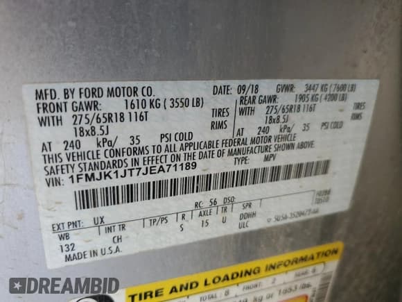 ✅ 2018 Ford Expedition Max XLT • VIN: 1FMJK1JT7JEA71189 • Лот: 92165345. Опубликован ранее на Copart с пробегом 157 269 миль. Бесплатный доступ к архиву аукционных продаж из США и подробный отчёт об истории автомобиля на DreamBid. Изображение 13.