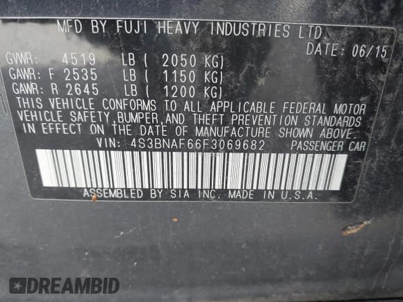 ✅ 2015 Subaru Legacy Premium • VIN: 4S3BNAF66F3069682 • Lot: 43805616. Wystawiony na IAAI z przebiegiem 326 484 mil. Bezpłatny archiwum sprzedaży aukcyjnych z USA i szczegółowy raport historii pojazdu na DreamBid. Zdjęcie 9.