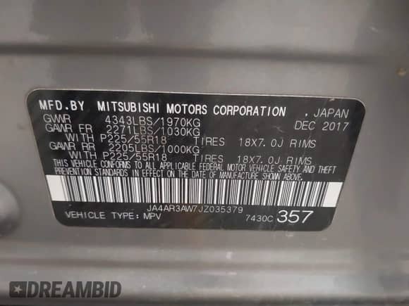 2018 Mitsubishi Outlander SE с VIN JA4AR3AW7JZ035379, выставлен на аукционе IAAI как лот 42238989 с пробегом 82 898 миль миль и . История ставок и продаж доступна на DreamBid. Изображение 9.