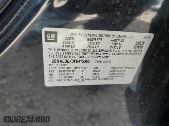 ✅ 2015 Chevrolet Equinox LTZ • VIN: 2GNALDEK3F6415365 • Лот: 71349294. Опубликован ранее на Copart с пробегом 179 023 миль. Бесплатный доступ к архиву аукционных продаж из США и подробный отчёт об истории автомобиля на DreamBid. Изображение 14.