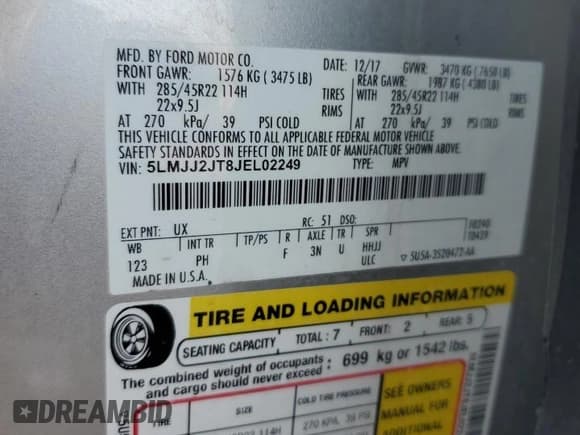 ✅ 2018 Lincoln Navigator Select • VIN: 5LMJJ2JT8JEL02249 • Lot: 69394565. Listed on Copart with 116,858 mi. Free auction sales archive from the USA and detailed vehicle history report at DreamBid. Image 13.