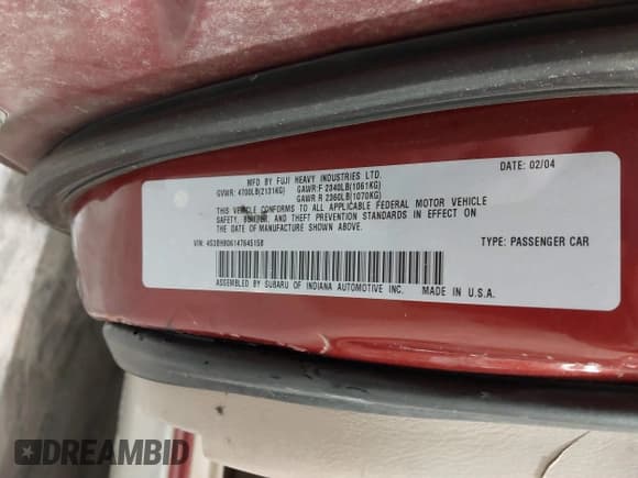 ✅ 2004 Subaru Legacy Outback L.L. Bean • VIN: 4S3BH806147645158 • Lot: 41298588. Listed on IAAI with 212,111 mi. Free auction sales archive from the USA and detailed vehicle history report at DreamBid. Image 9.