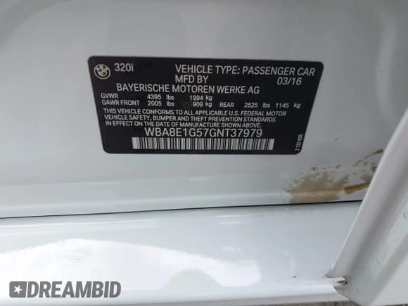 ✅ 2016 BMW 3 Series 320i • VIN: WBA8E1G57GNT37979 • Лот: 42751115. Опубликован ранее на IAAI с пробегом 104 370 миль. Бесплатный доступ к архиву аукционных продаж из США и подробный отчёт об истории автомобиля на DreamBid. Изображение 9.