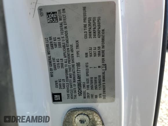 ✅ 2017 Chevrolet Colorado 2WD WT • VIN: 1GCHSBEA4H1171186 • Лот: 68994134. Опубликован ранее на Copart с пробегом 95 993 миль. Бесплатный доступ к архиву аукционных продаж из США и подробный отчёт об истории автомобиля на DreamBid. Изображение 12.