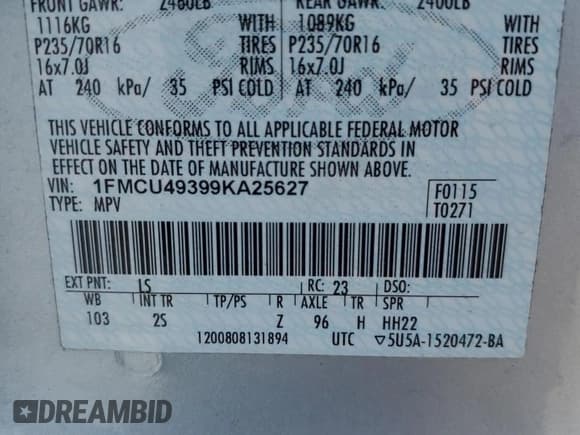 ✅ 2009 Ford Escape Hybrid • VIN: 1FMCU49399KA25627 • Lot: 67736825. Listed on Copart with 88,221 mi. Free auction sales archive from the USA and detailed vehicle history report at DreamBid. Image 14.