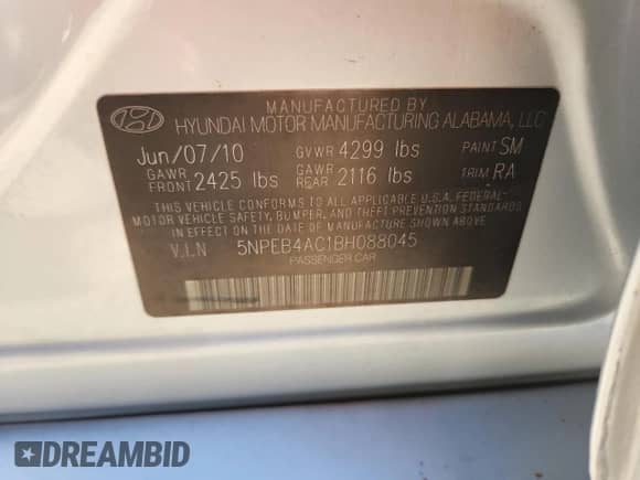 2011 Hyundai Sonata GLS with VIN 5NPEB4AC1BH088045, listed as a Copart auction lot 87262455 with 176,619 mi miles and Salvage title. Bid and sale history available at DreamBid. Image 12.