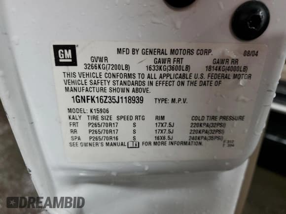 ✅ 2005 Chevrolet Suburban LS • VIN: 1GNFK16Z35J118939 • Lot: 87445765. Listed on Copart with 223,806 mi. Free auction sales archive from the USA and detailed vehicle history report at DreamBid. Image 13.