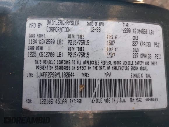 ✅ 2000 Jeep Cherokee SE • VIN: 1J4FF27S0YL192844 • Lot: 43727528. Wystawiony na IAAI z przebiegiem 255 170 mil. Bezpłatny archiwum sprzedaży aukcyjnych z USA i szczegółowy raport historii pojazdu na DreamBid. Zdjęcie 9.