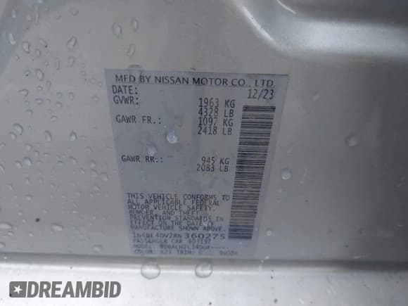 ✅ 2024 Nissan Altima SV • VIN: 1N4BL4DV2RN360275 • Lot: 42420138. Listed on IAAI with Not provided. Free auction sales archive from the USA and detailed vehicle history report at DreamBid. Image 9.