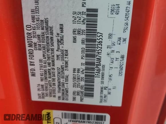 ✅ 2017 Ford Mustang V6 • VIN: 1FA6P8AM7H5236557 • Лот: 55751135. Опубликован ранее на Copart с пробегом 153 651 миль. Бесплатный доступ к архиву аукционных продаж из США и подробный отчёт об истории автомобиля на DreamBid. Изображение 12.