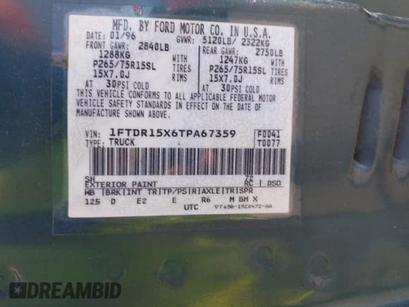 ✅ 1996 Ford Ranger XLT • VIN: 1FTDR15X6TPA67359 • Lot: 43010859. Listed on IAAI with 179,293 mi. Free auction sales archive from the USA and detailed vehicle history report at DreamBid. Image 9.