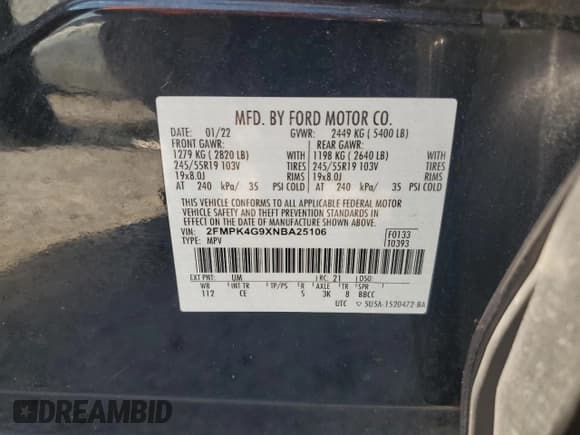 ✅ 2022 Ford Edge SE • VIN: 2FMPK4G9XNBA25106 • Lot: 56857515. Wystawiony na Copart z przebiegiem 93 403 mil. Bezpłatny archiwum sprzedaży aukcyjnych z USA i szczegółowy raport historii pojazdu na DreamBid. Zdjęcie 13.