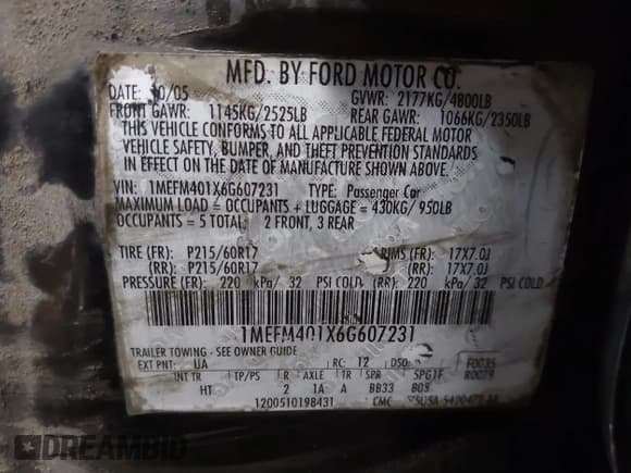 ✅ 2006 Mercury Montego Luxury • VIN: 1MEFM401X6G607231 • Лот: 41496159. Опубликован ранее на IAAI с пробегом 116 500 миль. Бесплатный доступ к архиву аукционных продаж из США и подробный отчёт об истории автомобиля на DreamBid. Изображение 9.