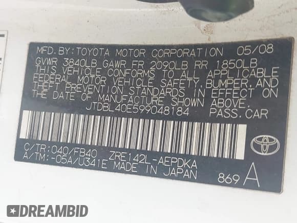 ✅ 2009 Toyota Corolla • VIN: JTDBL40E599048184 • Lot: 43635502. Wystawiony na IAAI z przebiegiem 220 223 mil. Bezpłatny archiwum sprzedaży aukcyjnych z USA i szczegółowy raport historii pojazdu na DreamBid. Zdjęcie 9.