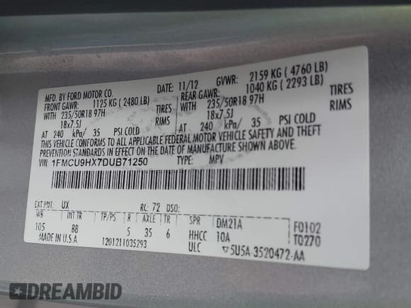 ✅ 2013 Ford Escape SEL • VIN: 1FMCU9HX7DUB71250 • Лот: 43860768. Опубликован ранее на IAAI с пробегом 160 687 миль. Бесплатный доступ к архиву аукционных продаж из США и подробный отчёт об истории автомобиля на DreamBid. Изображение 9.