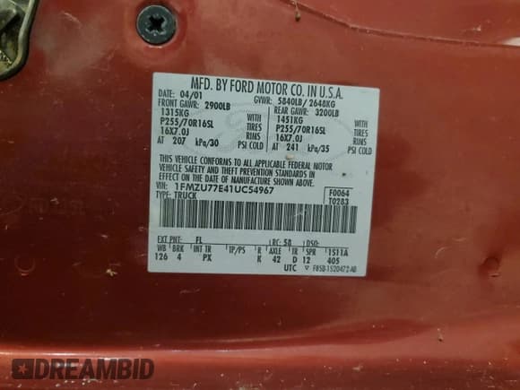 ✅ 2001 Ford Explorer Sport Trac • VIN: 1FMZU77E41UC54967 • Lot: 91597715. Listed on Copart with 194,858 mi. Free auction sales archive from the USA and detailed vehicle history report at DreamBid. Image 12.