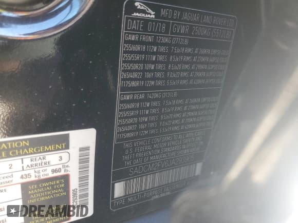 ✅ 2018 Jaguar F-Pace S • VIN: SADCM2FV6JA293905 • Лот: 82421465. Опубликован ранее на Copart с пробегом 58 088 миль. Бесплатный доступ к архиву аукционных продаж из США и подробный отчёт об истории автомобиля на DreamBid. Изображение 13.