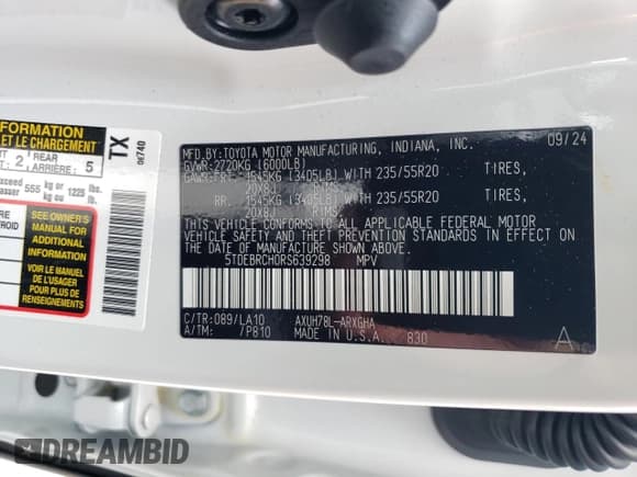 ✅ 2024 Toyota Highlander Hybrid Platinum • VIN: 5TDEBRCH0RS639298 • Лот: 55066015. Опубликован ранее на Copart с пробегом 11 707 миль. Бесплатный доступ к архиву аукционных продаж из США и подробный отчёт об истории автомобиля на DreamBid. Изображение 14.