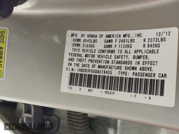 ✅ 2013 Honda Accord EX-L • VIN: 1HGCR3F85DA019405 • Lot: 43198554. Wystawiony na IAAI z przebiegiem 157 231 mil. Bezpłatny archiwum sprzedaży aukcyjnych z USA i szczegółowy raport historii pojazdu na DreamBid. Zdjęcie 9.