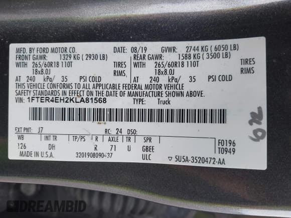 ✅ 2019 Ford Ranger Lariat • VIN: 1FTER4EH2KLA81568 • Lot: 43185315. Listed on IAAI with 55,509 mi. Free auction sales archive from the USA and detailed vehicle history report at DreamBid. Image 9.