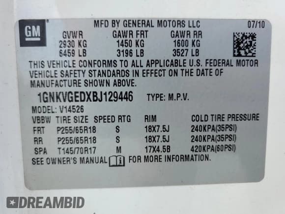 ✅ 2011 Chevrolet Traverse 1LT • VIN: 1GNKVGEDXBJ129446 • Lot: 67484294. Wystawiony na Copart z przebiegiem Nie podano. Bezpłatny archiwum sprzedaży aukcyjnych z USA i szczegółowy raport historii pojazdu na DreamBid. Zdjęcie 14.