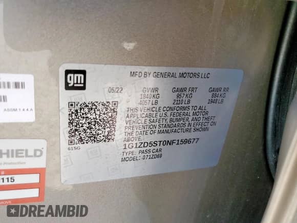 2022 Chevrolet Malibu LT с VIN 1G1ZD5ST0NF159677, выставлен на аукционе Copart как лот 82237585 с пробегом 44 315 миль миль и Списание • Salvage title. История ставок и продаж доступна на DreamBid. Изображение 12.