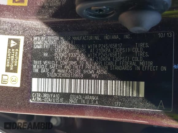 ✅ 2013 Toyota Highlander SE • VIN: 5TDZK3EH9DS139659 • Лот: 43239624. Опубликован ранее на IAAI с пробегом 169 390 миль. Бесплатный доступ к архиву аукционных продаж из США и подробный отчёт об истории автомобиля на DreamBid. Изображение 9.