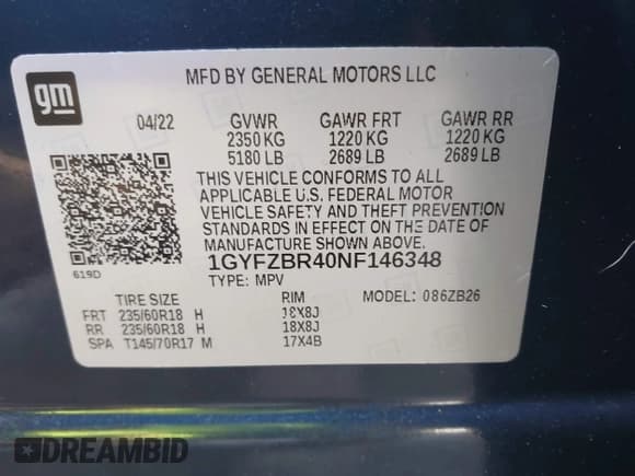 ✅ 2022 Cadillac XT4 AWD Luxury • VIN: 1GYFZBR40NF146348 • Lot: 42110134. Listed on IAAI with 32,808 mi. Free auction sales archive from the USA and detailed vehicle history report at DreamBid. Image 9.