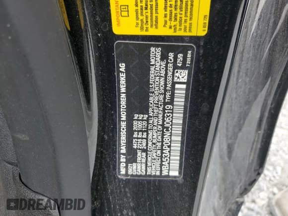 ✅ 2022 BMW 4 Series 430i • VIN: WBA53AP08NCJ06319 • Lot: 50144015. Wystawiony na Copart z przebiegiem 17 935 mil. Bezpłatny archiwum sprzedaży aukcyjnych z USA i szczegółowy raport historii pojazdu na DreamBid. Zdjęcie 12.