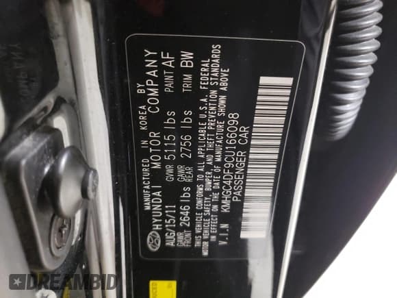 ✅ 2012 Hyundai Genesis 4.6L • VIN: KMHGC4DF9CU166098 • Lot: 56228335. Listed on Copart with 105,168 mi. Free auction sales archive from the USA and detailed vehicle history report at DreamBid. Image 12.