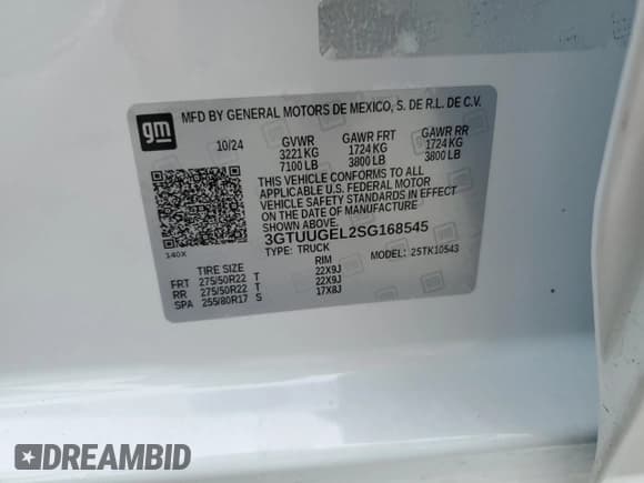 ✅ 2025 GMC Sierra 1500 Denali • VIN: 3GTUUGEL2SG168545 • Лот: 59871225. Опубликован ранее на Copart с пробегом 869 миль. Бесплатный доступ к архиву аукционных продаж из США и подробный отчёт об истории автомобиля на DreamBid. Изображение 12.