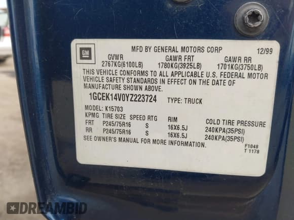 ✅ 2000 Chevrolet Silverado 1500 • VIN: 1GCEK14V0YZ223724 • Lot: 42118829. Listed on IAAI with 80,743 mi. Free auction sales archive from the USA and detailed vehicle history report at DreamBid. Image 9.