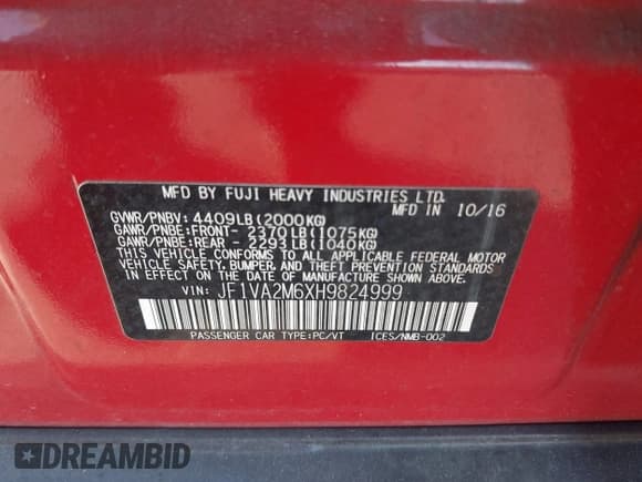 ✅ 2017 Subaru WRX STI • VIN: JF1VA2M6XH9824999 • Lot: 43725254. Listed on IAAI with 126,896 mi. Free auction sales archive from the USA and detailed vehicle history report at DreamBid. Image 9.