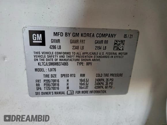 ✅ 2021 Chevrolet Trax LT • VIN: KL7CJLSM6MB374065 • Lot: 93767955. Listed on Copart with 33,160 mi. Free auction sales archive from the USA and detailed vehicle history report at DreamBid. Image 12.