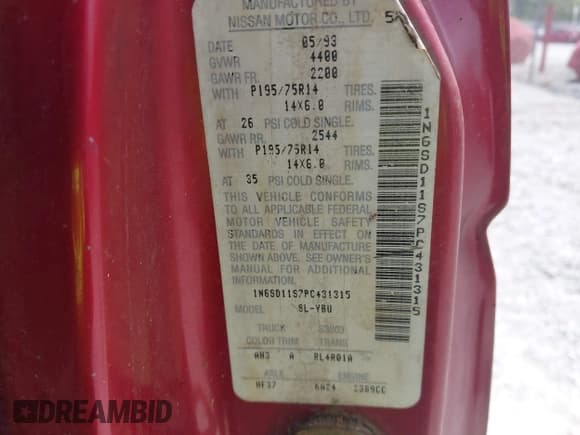 ✅ 1993 Nissan Frontier • VIN: 1N6SD11S7PC431315 • Lot: 42454625. Listed on IAAI with 71,128 mi. Free auction sales archive from the USA and detailed vehicle history report at DreamBid. Image 9.