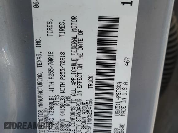 ✅ 2019 Toyota Tundra SR5 • VIN: 5TFEY5F1XKX254756 • Lot: 66403045. Wystawiony na Copart z przebiegiem 146 807 mil. Bezpłatny archiwum sprzedaży aukcyjnych z USA i szczegółowy raport historii pojazdu na DreamBid. Zdjęcie 12.