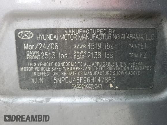 ✅ 2006 Hyundai Sonata GLS • VIN: 5NPEU46F96H147863 • Лот: 62870394. Опубликован ранее на Copart с пробегом 267 901 миль. Бесплатный доступ к архиву аукционных продаж из США и подробный отчёт об истории автомобиля на DreamBid. Изображение 15.