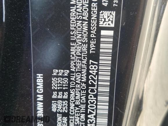 ✅ 2023 BMW M4 Competition xDrive • VIN: WBS43AZ03PCL22487 • Lot: 53924065. Listed on Copart with Not provided. Free auction sales archive from the USA and detailed vehicle history report at DreamBid. Image 12.