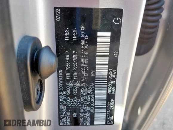 ✅ 2022 Toyota 4Runner SR5 Premium • VIN: JTEFU5JR5N5277466 • Lot: 85115385. Listed on Copart with 43,014 mi. Free auction sales archive from the USA and detailed vehicle history report at DreamBid. Image 14.