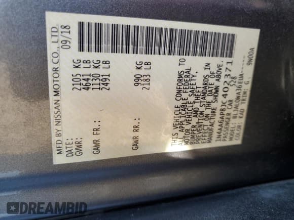 ✅ 2018 Nissan Maxima S • VIN: 1N4AA6AP8JC402371 • Lot: 82300785. Wystawiony na Copart z przebiegiem 70 626 mil. Bezpłatny archiwum sprzedaży aukcyjnych z USA i szczegółowy raport historii pojazdu na DreamBid. Zdjęcie 12.