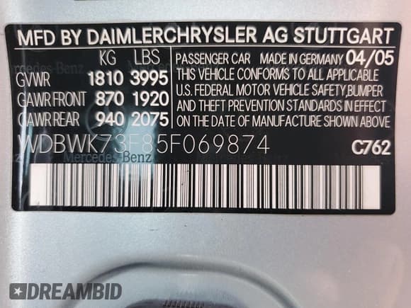 ✅ 2005 Mercedes-Benz SLK AMG • VIN: WDBWK73F85F069874 • Lot: 48748865. Wystawiony na Copart z przebiegiem 79 391 mil. Bezpłatny archiwum sprzedaży aukcyjnych z USA i szczegółowy raport historii pojazdu na DreamBid. Zdjęcie 12.