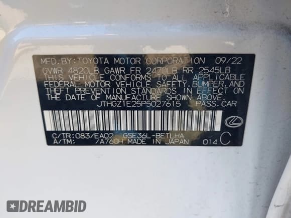 ✅ 2023 Lexus IS 350 F Sport • VIN: JTHGZ1E25P5027615 • Lot: 43502398. Listed on IAAI with 49,022 mi. Free auction sales archive from the USA and detailed vehicle history report at DreamBid. Image 9.